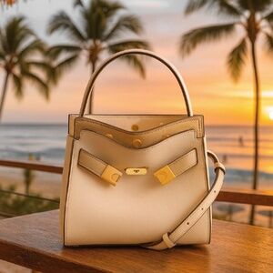 Tory Burch Lee Radziwill Petite Double Bag, New Cream leather Satchel/Crossbody